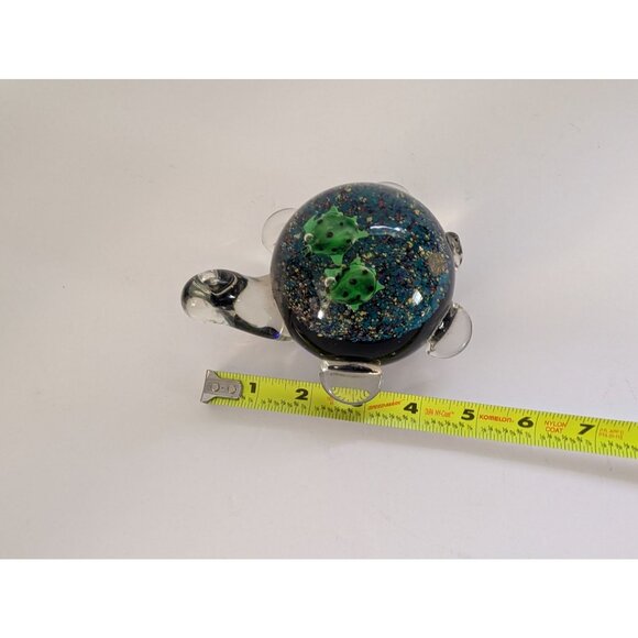 Handblown Glass Turtle Figurine With Green Fish Design & Glitter Accents - Picture 6 of 6